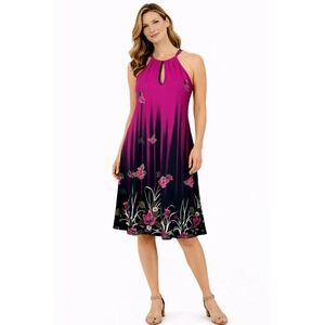 Simply Aster ModCloth Halter Dress Womens Medium Pink Black Floral Tulip